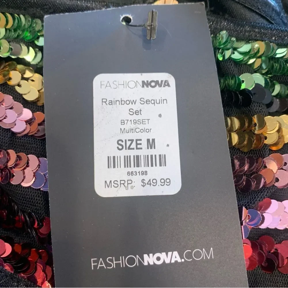 Fashion Nova Rainbow Sequin Set Multicolored Size Medium